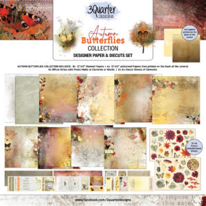 3 Quater Designs-Autumn Butterflies-12x12 Paper Pack