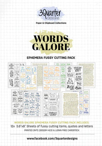 3 Quater Designs-Words Galore-6x4 Ephemera Fussy Cutting  Pack