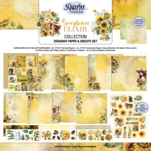 3 Quater Designs- Sunflower Elixer-12x12 Paper Pack