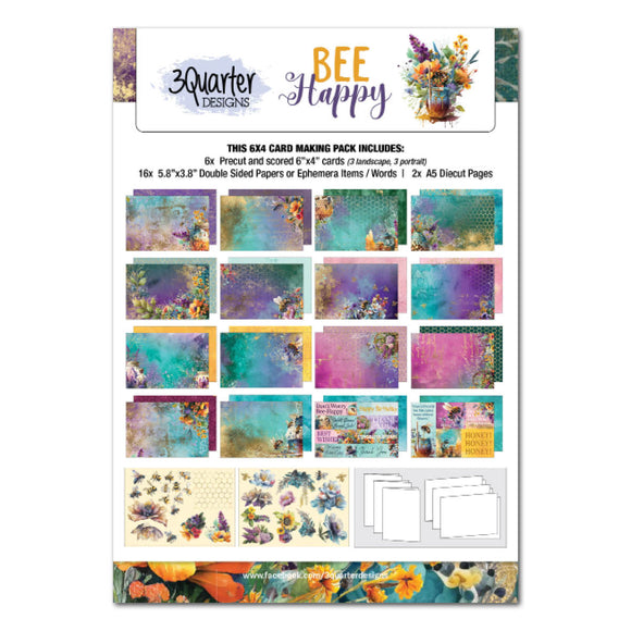 3 Quarter Designs-Bee Happy-6x4 Card Pack